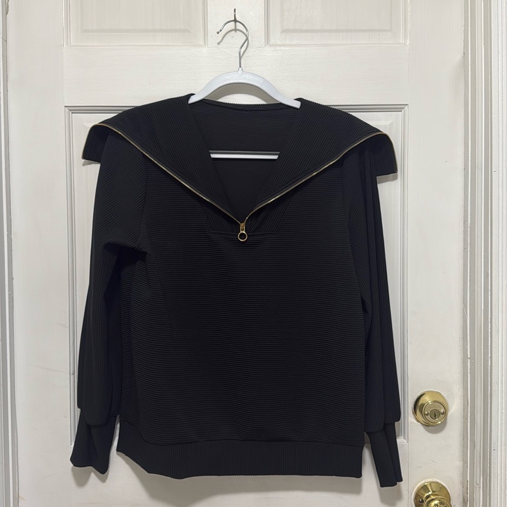 Black Quarter Zip Long Sleeve Top